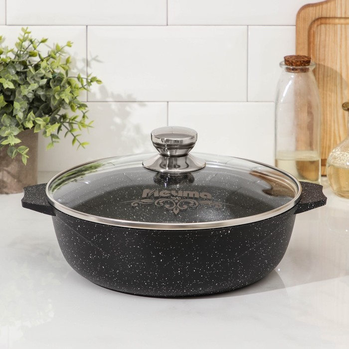 Жаровня «Гранит Black» Induction Pro, 3 л, d=28 см, стеклянная крышка, антипригарное покрытие, индукция, цвет чёрный Жаровня «Гранит Black» Induction Pro, 3 л, d=28 см, стеклянная крышка, антипригарное покрытие, индукция, цвет чёрный