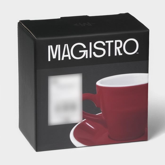 Кофейная пара фарфоровая Magistro Coffee time, 2 предмета: чашка 80 мл, блюдце d=12,5 см, цвет красный