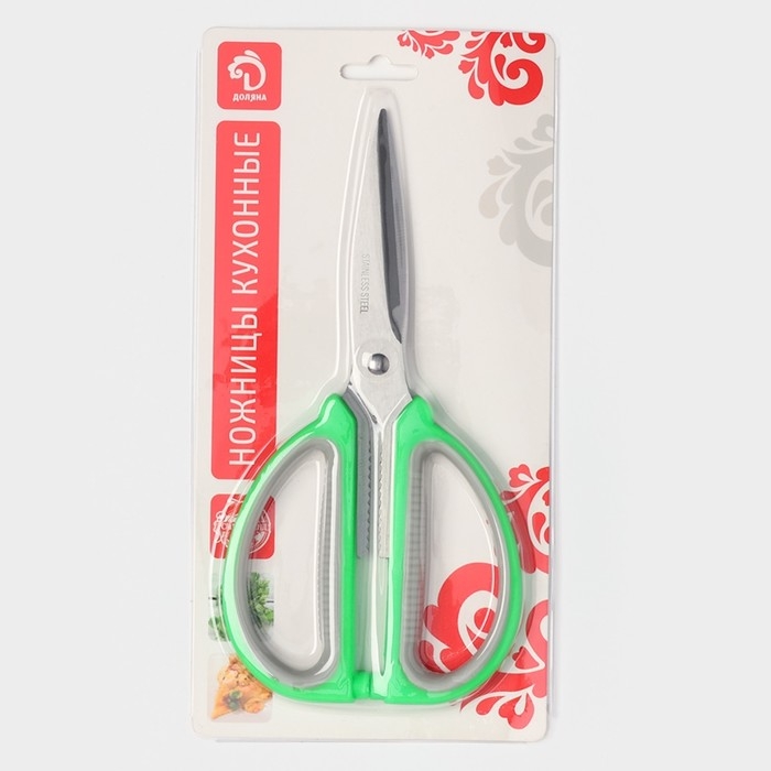 Ножницы кухонные Доляна «Помощник», 19 см, цвет зелёный Ножницы кухонные Доляна «Помощник», 19 см, цвет зелёный