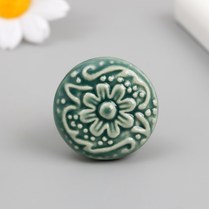 Ручка для шкатулки керамика, металл Ручка для шкатулки керамика, металл "Цветок" зелёная 3,4х3,4х3,4 см