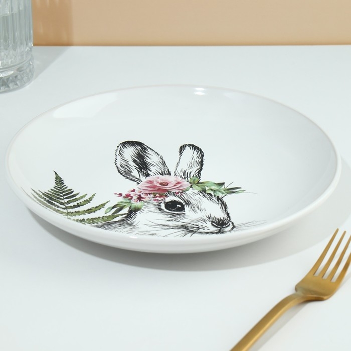 Тарелка керамическая «Зайка», 22.5 см, цвет белый Тарелка керамическая «Зайка», 22.5 см, цвет белый