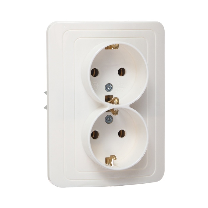 Розетка двухместная Luazon Lighting  Розетка двухместная Luazon Lighting "Орион", 16 А, скрытая, с з/к, белая