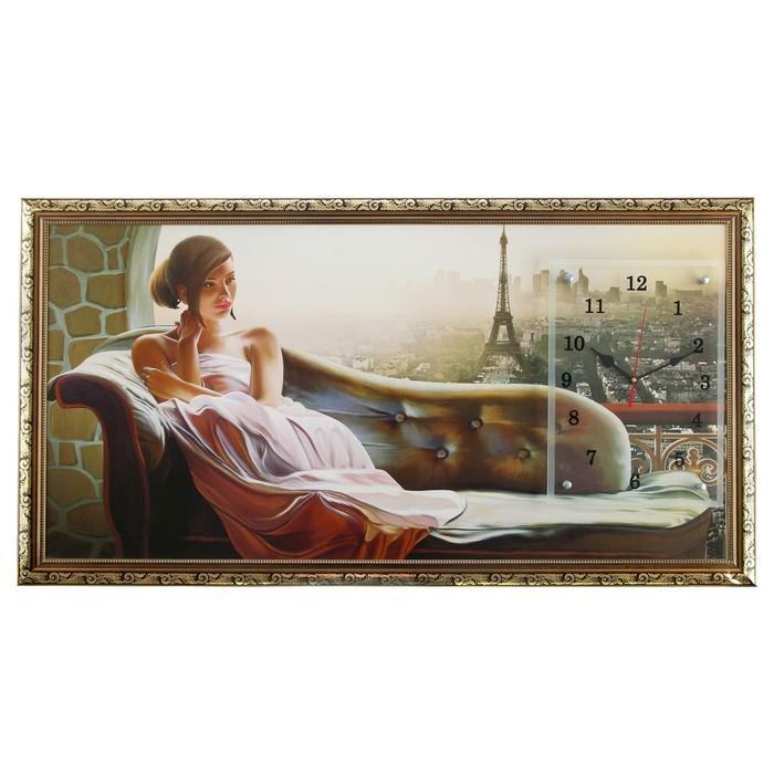Часы-картина настенные, интерьерные Часы-картина настенные, интерьерные "Рассвет в Париже", 50 х 100 см, на холсте, бесшумные