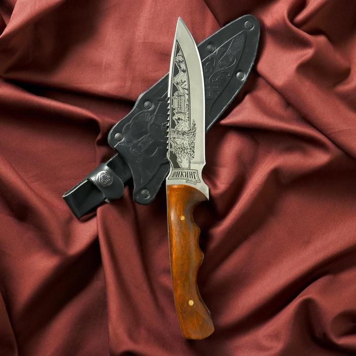 Нож кавказский, туристический Нож кавказский, туристический "Викинг" с ножнами, сталь - 40х13, вощеный орех, 14.5 см