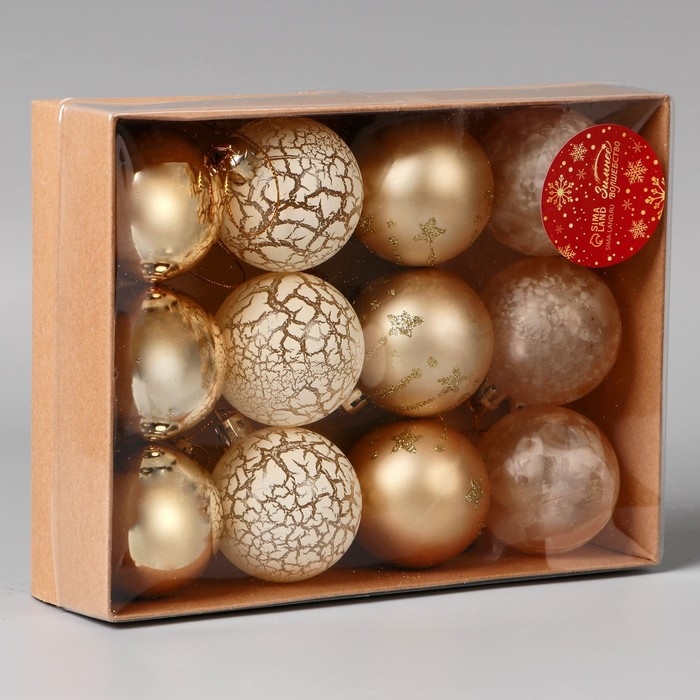 Набор шаров пластик d-5 см, 12 шт Набор шаров пластик d-5 см, 12 шт "Морозный день" микс