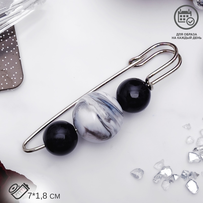 Булавка «Планеты» 7 см, цвет чёрно-белый в серебре Булавка «Планеты» 7 см, цвет чёрно-белый в серебре