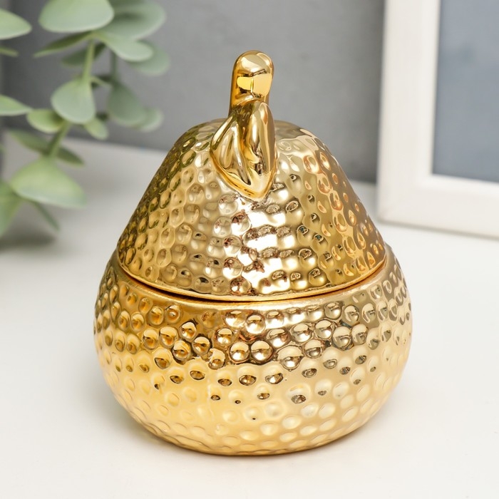 Шкатулка керамика Шкатулка керамика "Золотая груша с листиком" 9х7х7 см