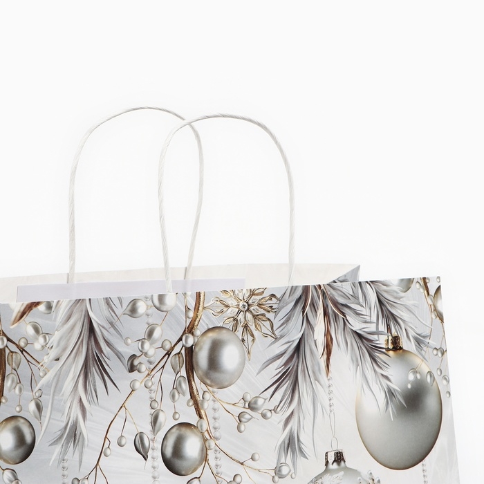 Пакет подарочный новогодний «Новогодние шары», белый крафт, 32 х 28 х 15 см , Новый год Пакет подарочный новогодний «Новогодние шары», белый крафт, 32 х 28 х 15 см , Новый год