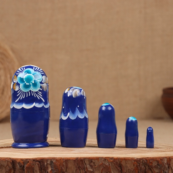 Матрёшка  Матрёшка "Клава", голубое платье, 5-кукольная, 12 см