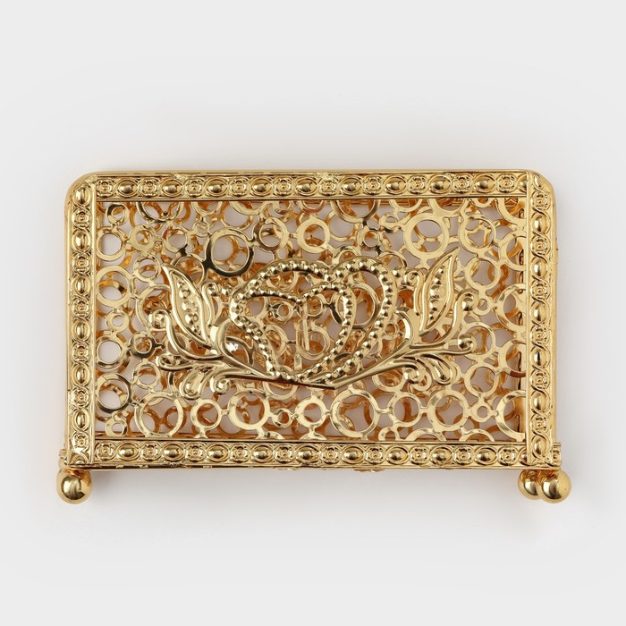 Салфетница «Сердца», декоративная, 14×9,5×4 см, цвет золотой Салфетница «Сердца», декоративная, 14×9,5×4 см, цвет золотой