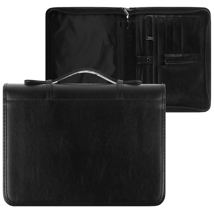 Папка деловая, искусственная кожа, для бумаг, 370 х 275 х 50 мм, с металлическим прижимом, с ручкой, 6Д52 «Люкс», чёрная Папка деловая, искусственная кожа, для бумаг, 370 х 275 х 50 мм, с металлическим прижимом, с ручкой, 6Д52 «Люкс», чёрная