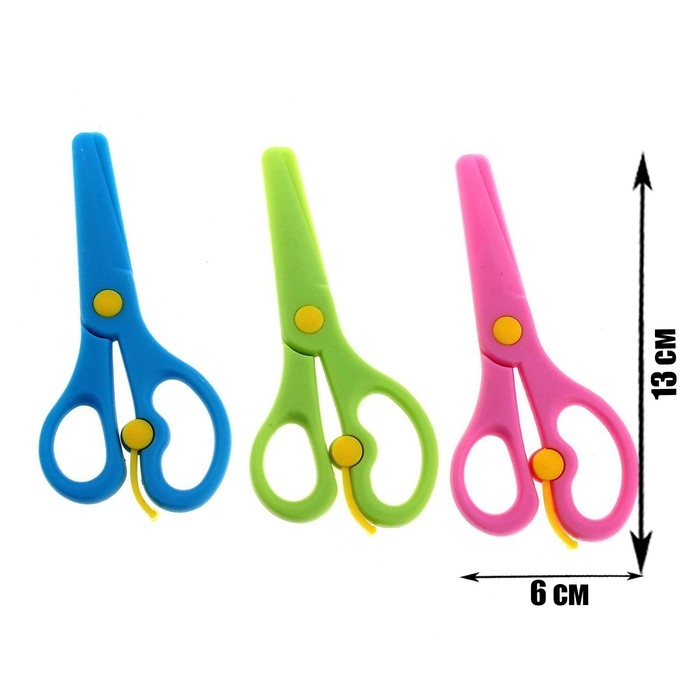 Ножницы детские 13 см, пластиковые, фиксатор, закруглённые концы, в картонной коробке, корпус МИКС