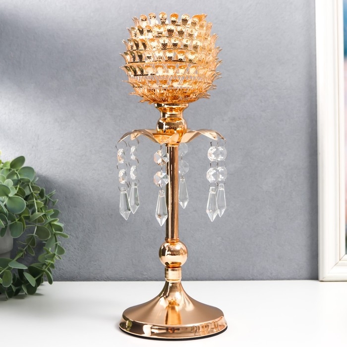 Подсвечник металл на 1 свечу "Цветок чешуйчатый" золото 32х11х11 см