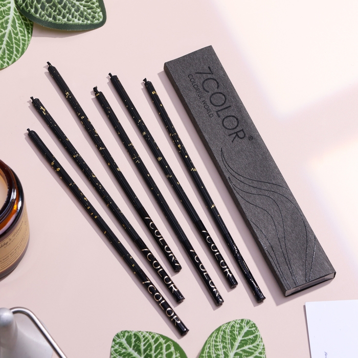 Набор свечей в торт, 6 штук Набор свечей в торт, 6 штук "Исполнение желаний", 16,5 см, чёрный с золотом