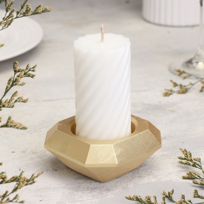 Подсвечник Подсвечник "Квадрат" из гипса со скошенными углами малый,9х3,5см,золото