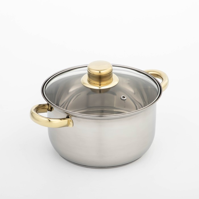 Кастрюля из нержавеющей стали с крышкой Доляна «Роскошь», 2,2 л, d=19 см Кастрюля из нержавеющей стали с крышкой Доляна «Роскошь», 2,2 л, d=19 см