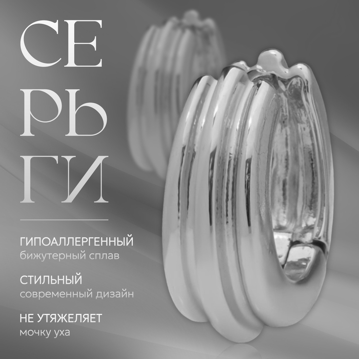 Серьги металл «Аккорд» круг полосы, цвет серебро Серьги металл «Аккорд» круг полосы, цвет серебро