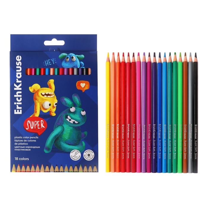 Карандаши 18 цветов ErichKrause Jolly Friends, шестигранные, пластиковые, с европодвесом Карандаши 18 цветов ErichKrause Jolly Friends, шестигранные, пластиковые, с европодвесом