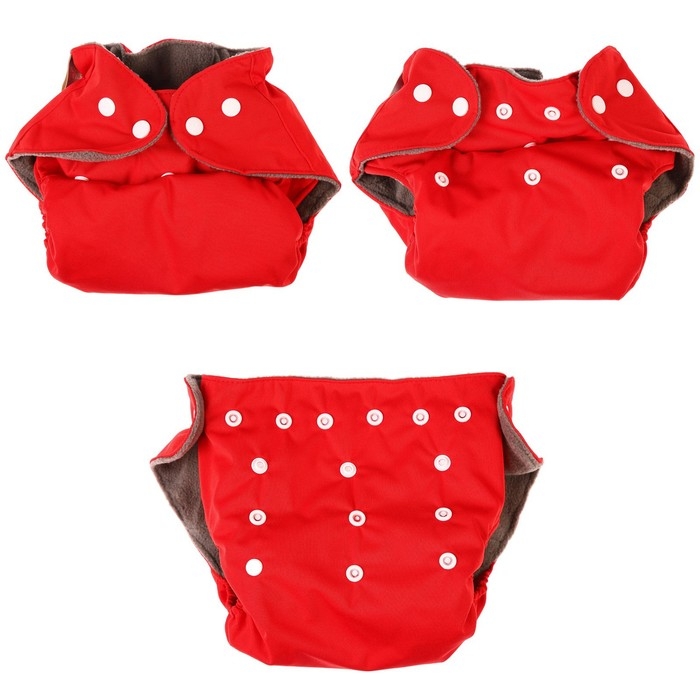 Многоразовый подгузник, 3-15 кг, угольно-бамбуковая ткань, цвет красный, Крошка Я