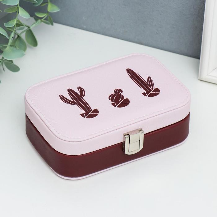 Шкатулка кожзам для украшений Шкатулка кожзам для украшений "Кактусы" нежно-розовая 5х15х10 см