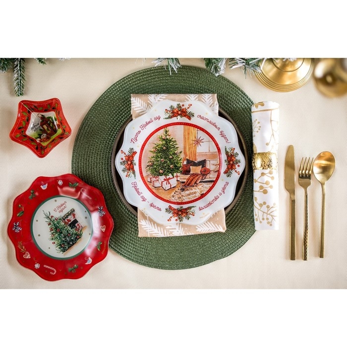 Новый год. Тарелка стеклянная «Новогодний уют», 20 см Новый год. Тарелка стеклянная «Новогодний уют», 20 см