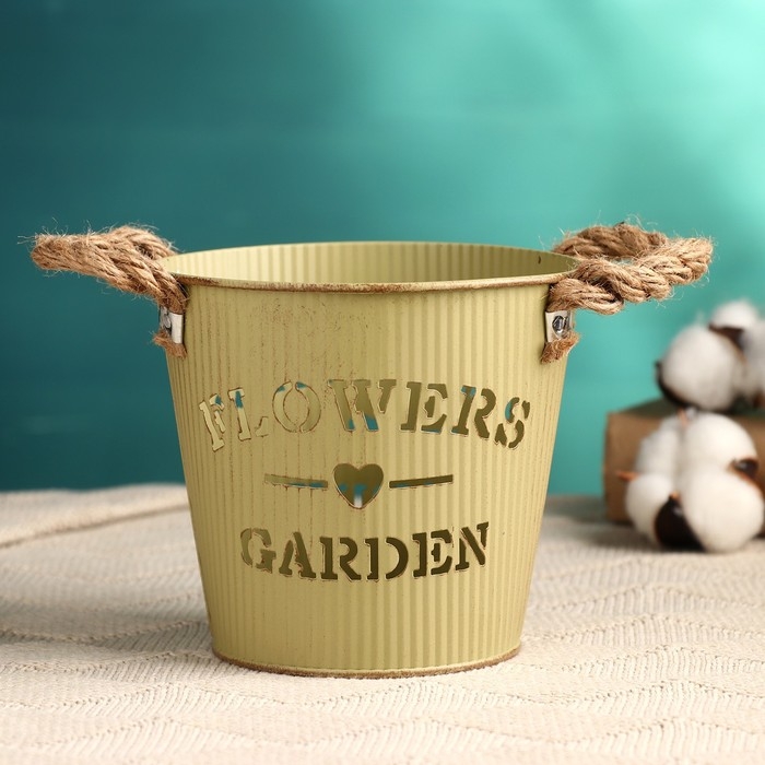 Кашпо  Кашпо "Ведерко цветочный сад" зеленое, 13х13х12см