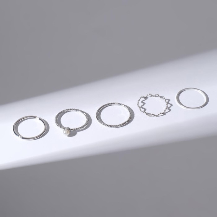 Кольцо набор 5 штук «Идеальные пальчики» искушение, цвет белый в серебре