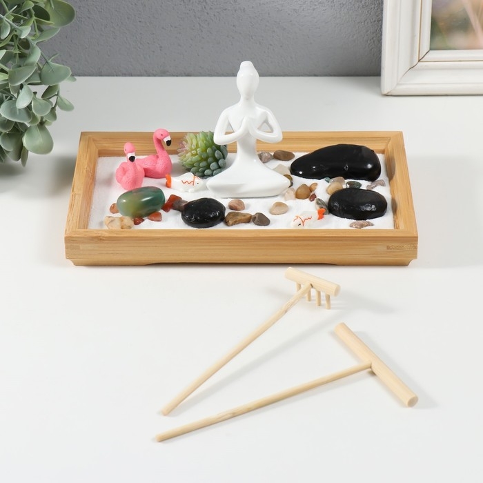 Сад камней Дзен  Сад камней Дзен "Будда и фламинго" белый песок 2,5х21,5х13 см