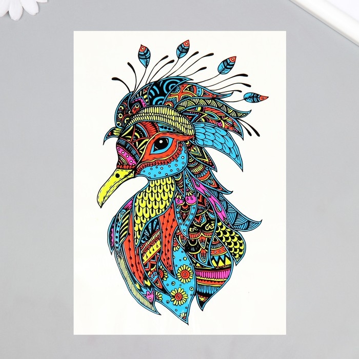 Татуировка на тело неон цветная Татуировка на тело неон цветная "Птица в узорах" 26х14,5 см