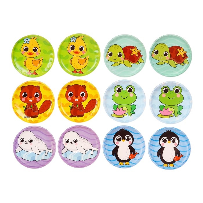 Мемо-игра: развивающие наклейки - присоски многоразовые для игры в ванной «Забавные животные», найди пару, 6 пар, 12 стикеров EVA, Крошка Я Мемо-игра: развивающие наклейки - присоски многоразовые для игры в ванной «Забавные животные», найди пару, 6 пар, 12 стикеров EVA, Крошка Я
