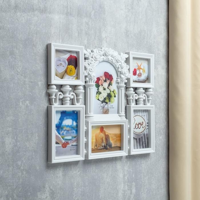 Фоторамка пластик на 6 фото 9х9, 9х13, 10х15 см  Фоторамка пластик на 6 фото 9х9, 9х13, 10х15 см "Цветочная арка" белая 29х35 см