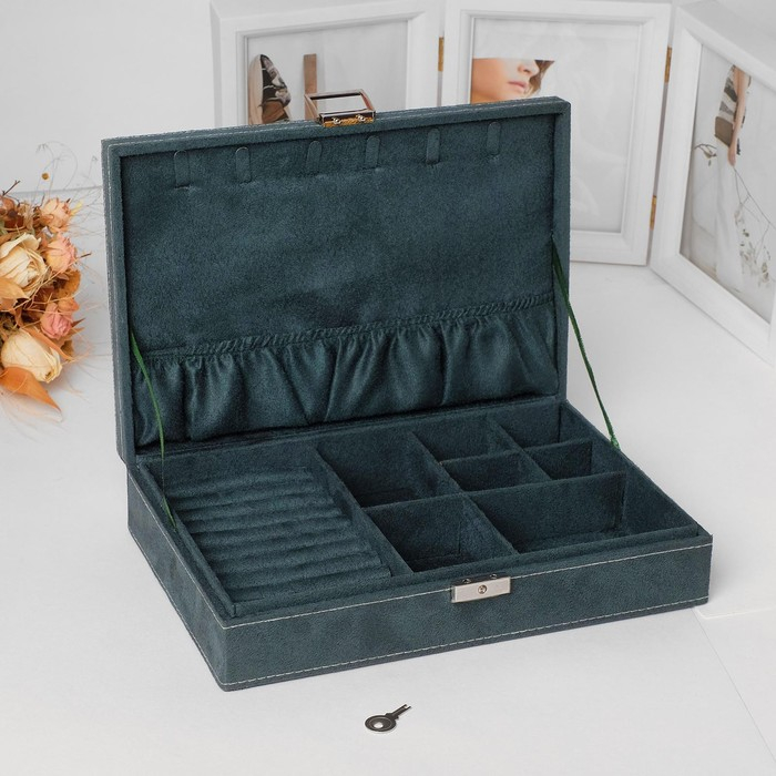 Подставка для украшений «Шкатулка» универсальная, флок, 28×19×6,5, цвет морской Подставка для украшений «Шкатулка» универсальная, флок, 28×19×6,5, цвет морской