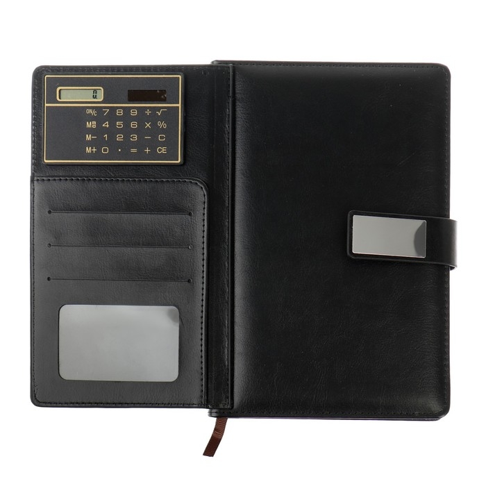 Ежедневник недатированный А5, 140 листов в клетку, с калькулятором, с хлястиком, обложка кожзам, МИКС Ежедневник недатированный А5, 140 листов в клетку, с калькулятором, с хлястиком, обложка кожзам, МИКС