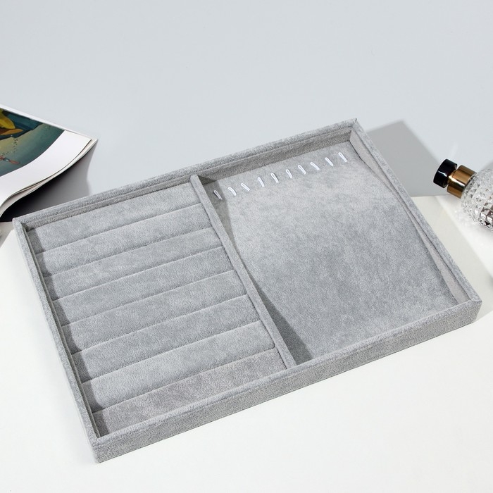 Подставка для украшений 10 крючков и 7 полос для колец, 35&times;24&times;3 см, цвет серый