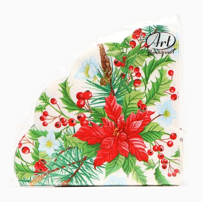 Новый год. Салфетки бумажные Art Bouquet Rondo Новый год. Салфетки бумажные Art Bouquet Rondo "Пуансеттия", 3 слоя, d 32, 12 шт