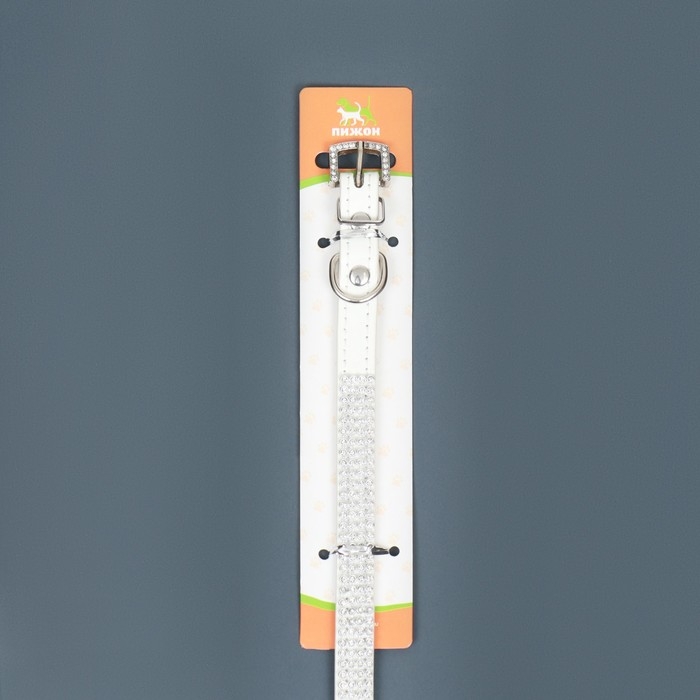 Ошейник со стразами в 4 ряда и стразы на пряжке, 38 х 1,5 см, ОШ 26-33, белый Ошейник со стразами в 4 ряда и стразы на пряжке, 38 х 1,5 см, ОШ 26-33, белый