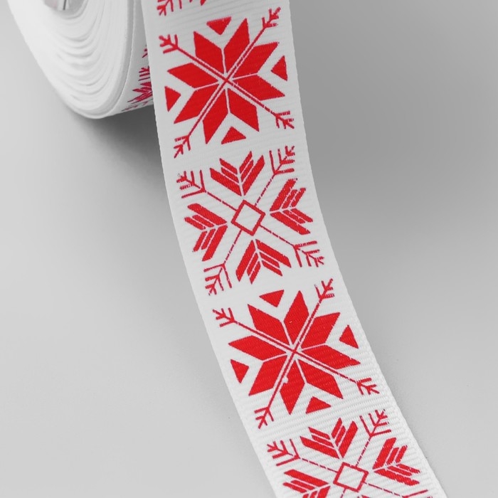 Новый год! Лента репсовая «Узорные снежинки», 25 мм, 23 ± 1 м, цвет белый/красный №1001 Новый год! Лента репсовая «Узорные снежинки», 25 мм, 23 ± 1 м, цвет белый/красный №1001