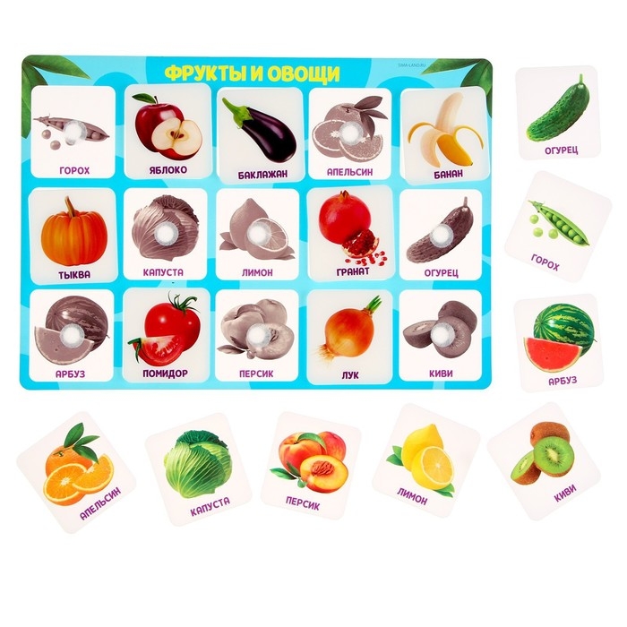 Развивающая игра на липучках «Фрукты и овощи», по методике Г. Домана Развивающая игра на липучках «Фрукты и овощи», по методике Г. Домана