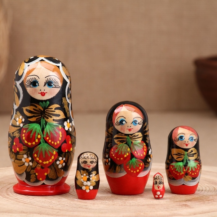 Матрёшка  Матрёшка "Хохлома", фон чёрный, 5-кукольная, 14 см