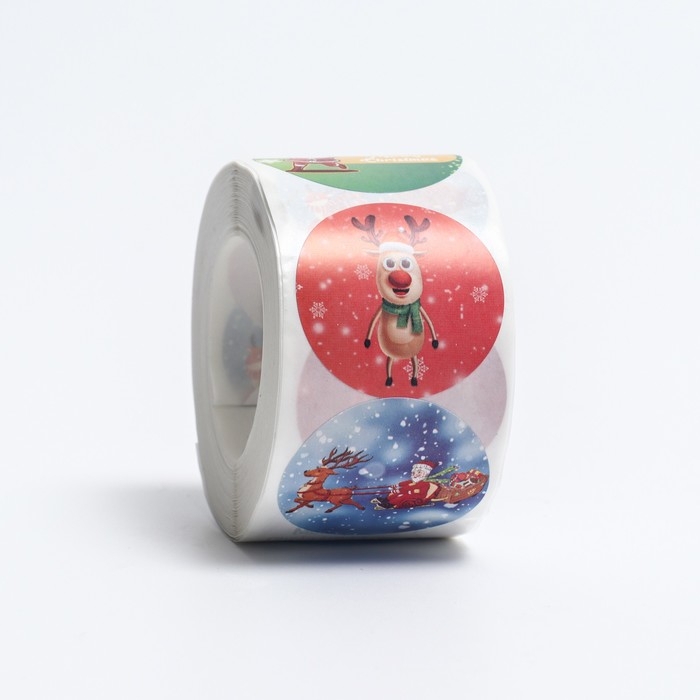 Новый год. Наклейки в рулоне "Дедушка Мороз", 500 шт, 3,8 х 3,8 см