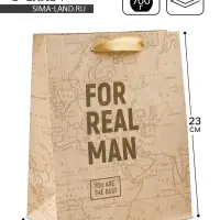 Пакет подарочный крафтовый, упаковка, «For real man», MS 18 х 23 х 10 см