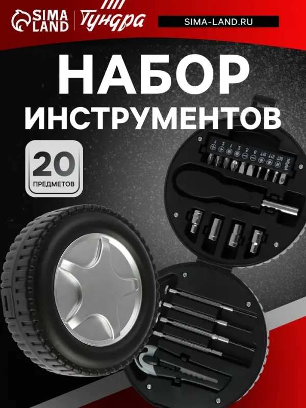 Набор инструментов ТУНДРА, подарочный пластиковый кейс &laquo;Колесо&raquo;, 20 предметов