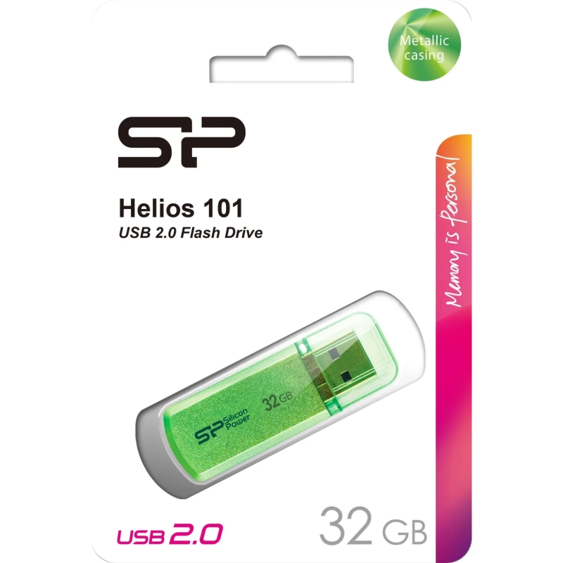 Флеш-память Silicon Power Helios 101 32GB USB 2.0, зеленый, алюминий
