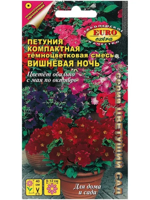 Набор семян Петуния Набор семян Петуния "Вишневая ночь", компактная, низкорослая, 5 шт.