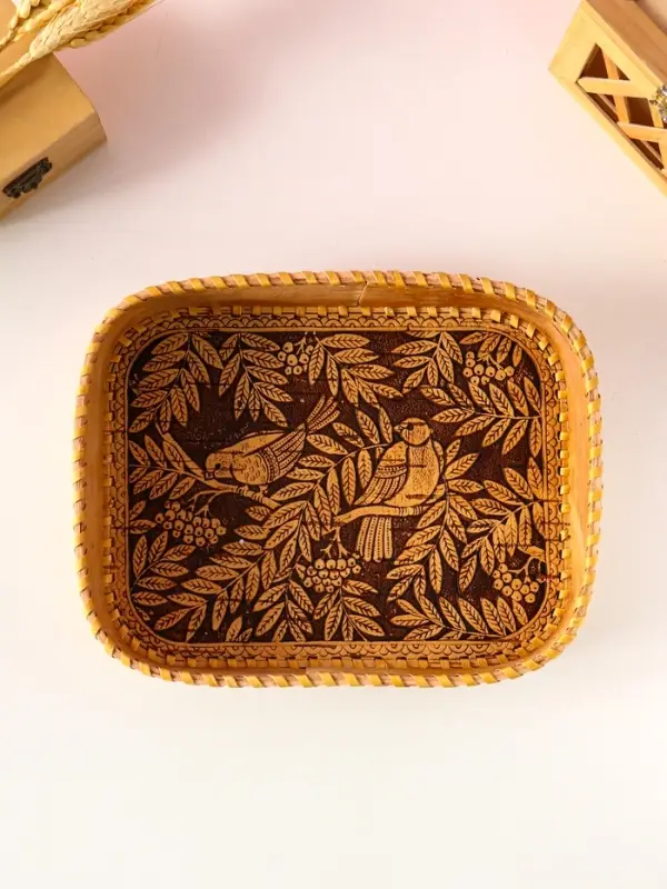 Сухарница Сухарница "Птички" , 24,5х17,5х4,5см, береста