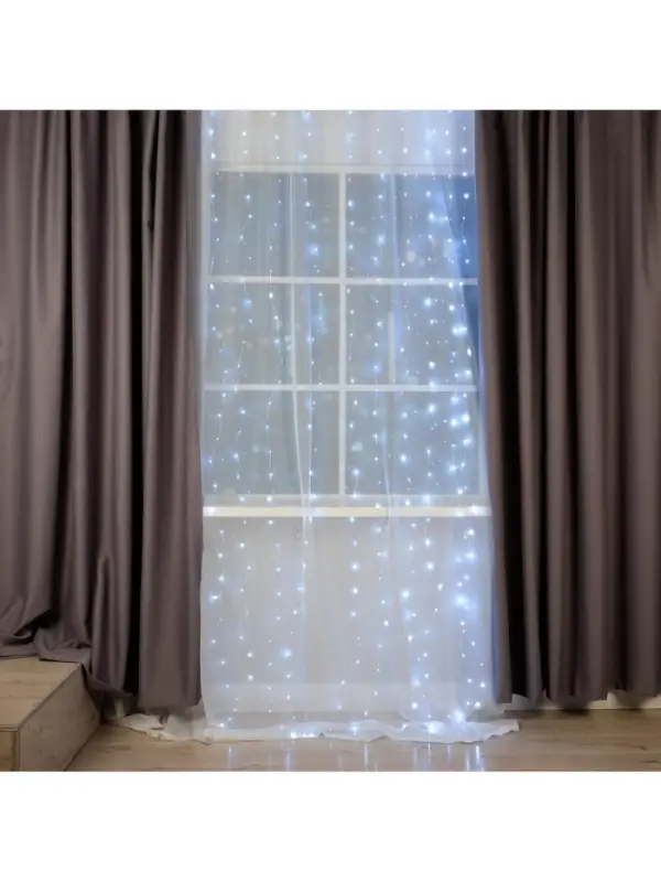 Гирлянда &laquo;Занавес&raquo; 2.8&times;3 м, роса на крючках, IP20, серебристая нить, 300 LED, свечение белое, мерцание, USB