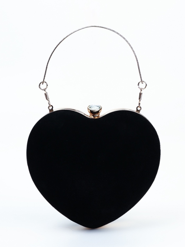 Сумка жен, 18*9*20, отд на фермуаре, цепь, текстиль, сердце, черный
