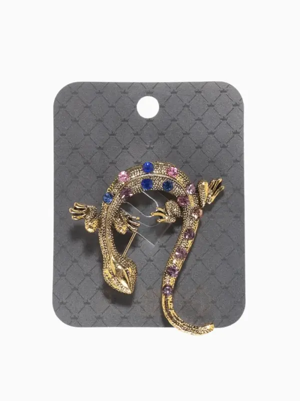 Брошь со стразами &laquo;Ящерица&raquo;, разноцветная в чернёном золоте