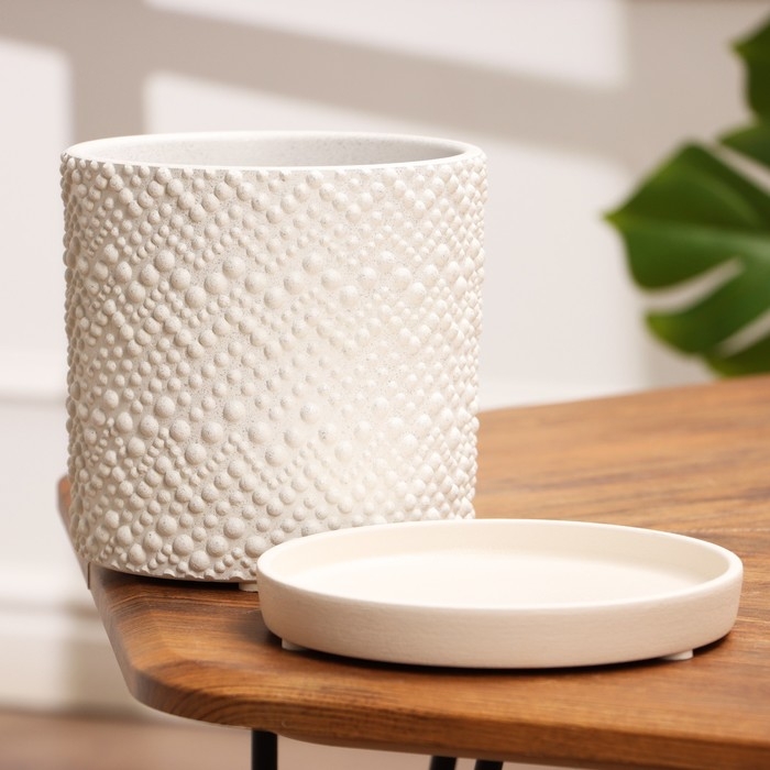 Горшок цветочный Горшок цветочный "Бисер" белый цилиндр №2, 1,8 л