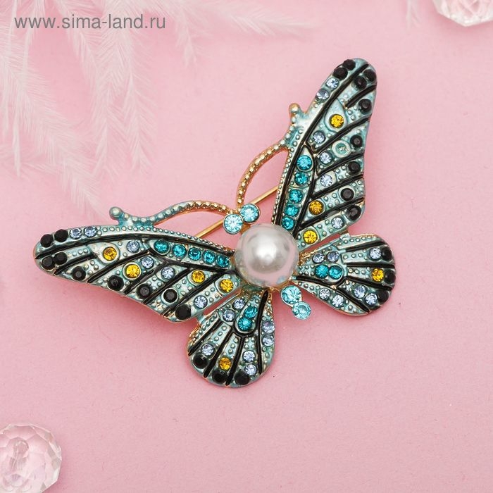 Брошь &laquo;Бабочка с жемчужинкой&raquo;, цветная в золоте